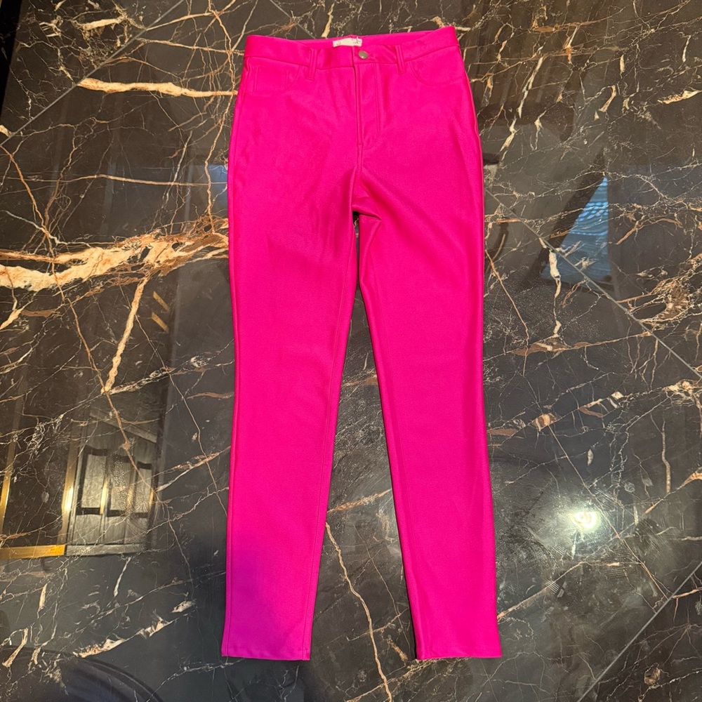 GOOD AMERICAN COMPRESSION SHINE GOOD WAIST LEGGINGS Vibrant Pink Women's Jeans